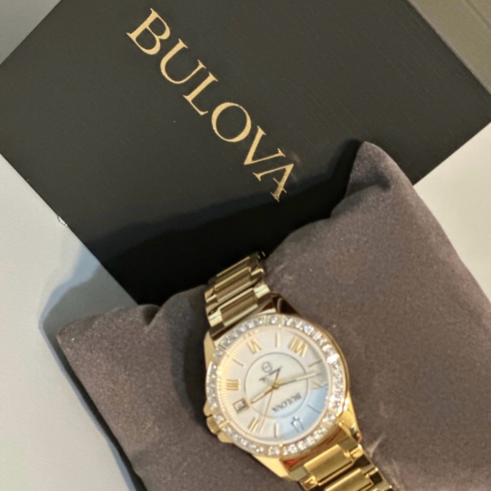 Bulova Gold and Silver Watch with Crystal Details